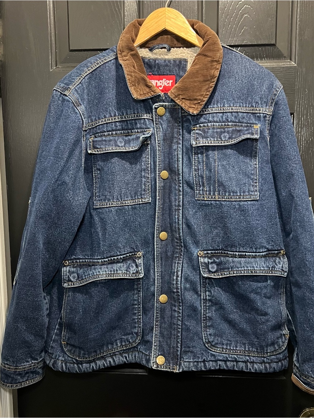 Vintage Wrangler Denim Jacket Men Med Blue Heavy Sherpa Lined Western No Zipper